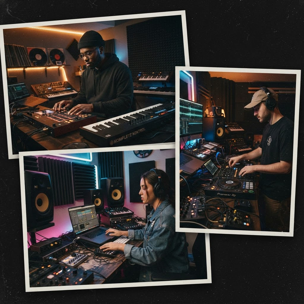 Producers working in their home studios